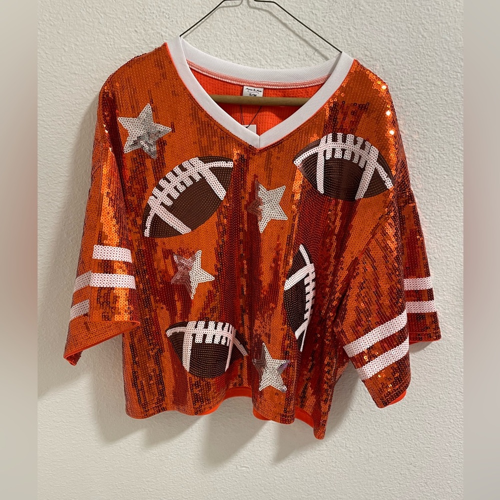Orange Sequin Football boxy Top